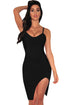 Sexy Black Slit Thigh Bandage Dress